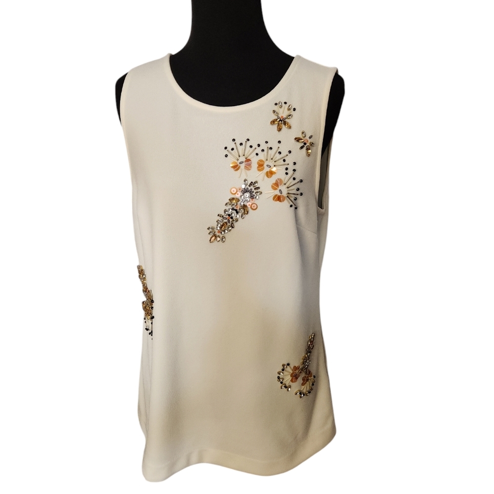Banana Republic Rhinestone and‎ Beaded Ecru Tank  Medium